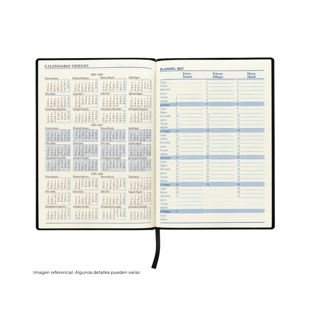 AGENDAS, PU, NEGRO, 16,8*23,5 cm, Ejecutiva Byside 2027  con orilla dorada