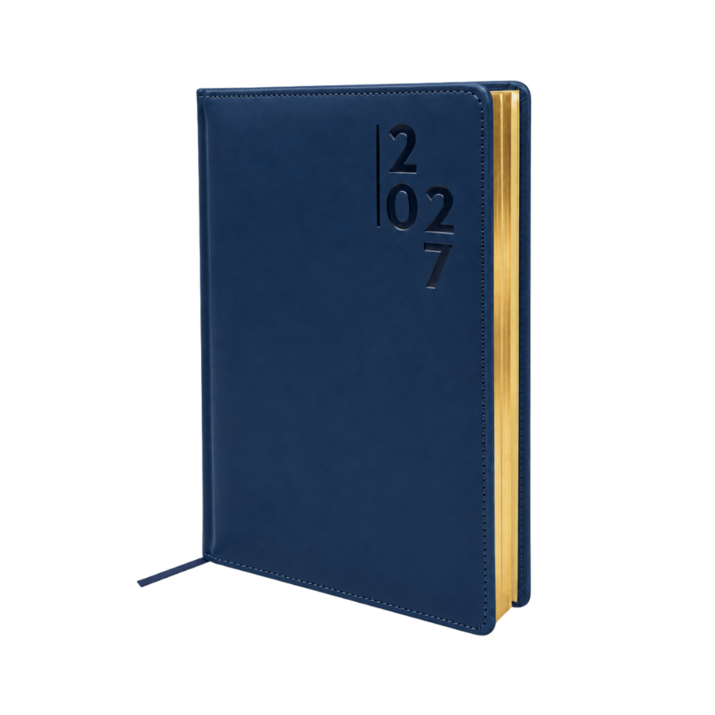 AGENDAS, PU, AZUL OSCURO, 16,8*23,5 cm, Ejecutiva Byside 2027 con orilla dorada