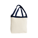 BOLSA, LONA CRUDA, NATURAL, 37 ALTO * 41 ANCHO cm, CON AGARRADORES E INSERTO EN LONA COLOR AZUL