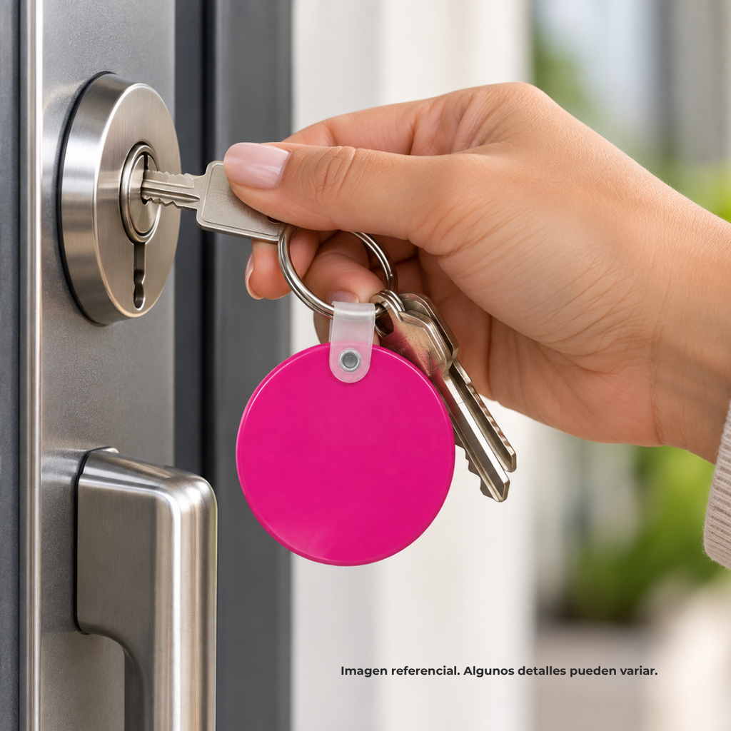 llavero redondo, pvc, fucsia, 5 cm * 0.3 cm , de grosor