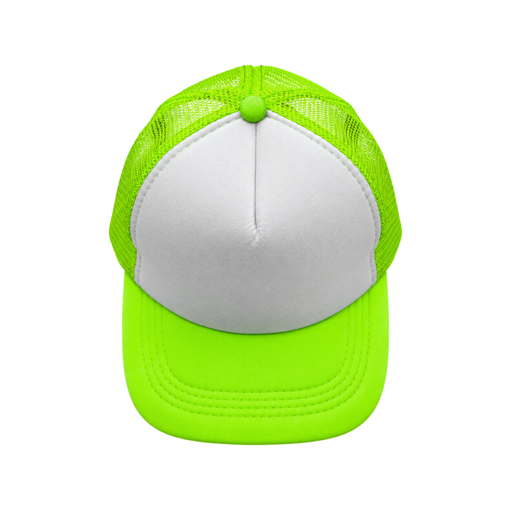 gorras para sublimar, cuerpo de malla, verde neon, cierre , plastico