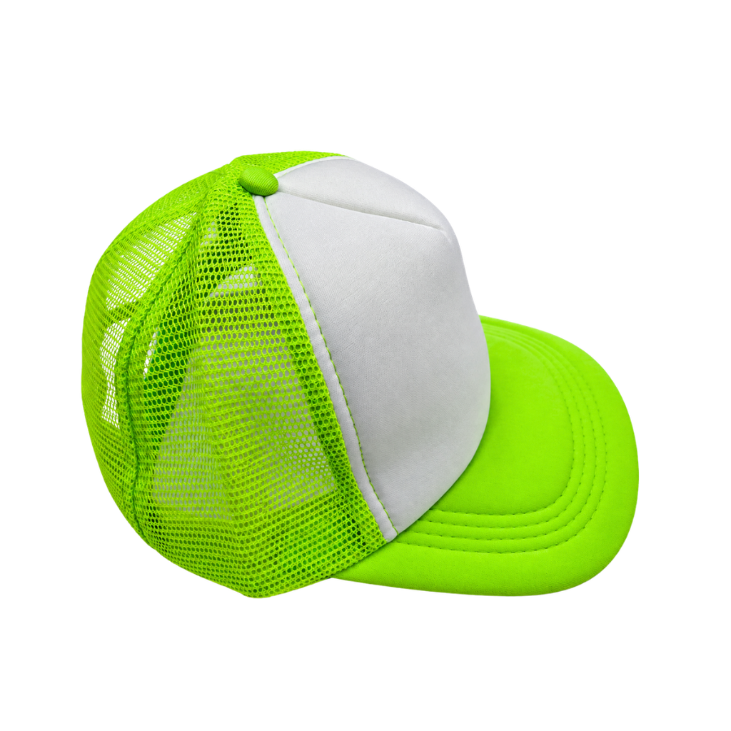 gorras para sublimar, cuerpo de malla, verde neon, cierre , plastico