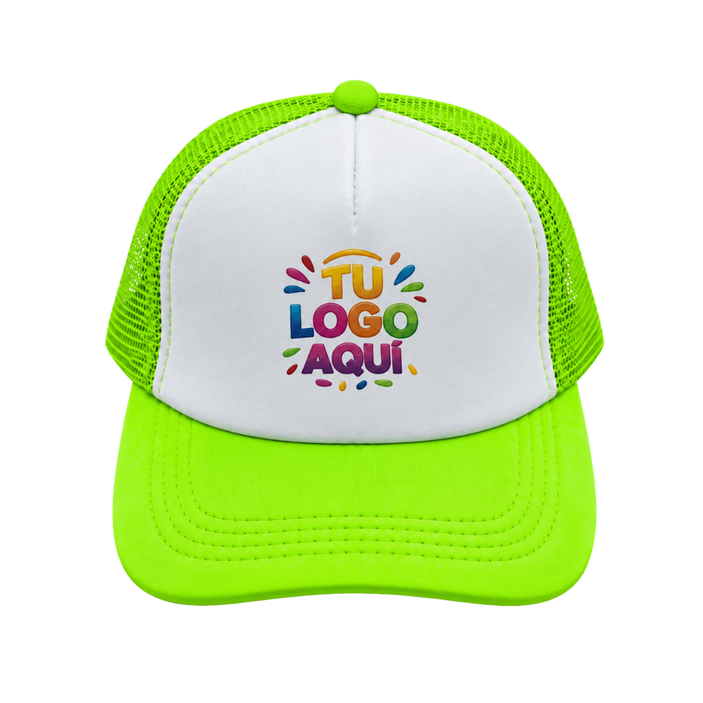 gorras para sublimar, cuerpo de malla, verde neon, cierre , plastico