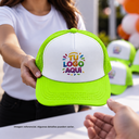 gorras para sublimar, cuerpo de malla, verde neon, cierre , plastico