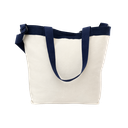 BOLSA, LONA CRUDA, NATURAL, 37 ALTO * 41 ANCHO cm, CON AGARRADORES E INSERTO EN LONA COLOR AZUL