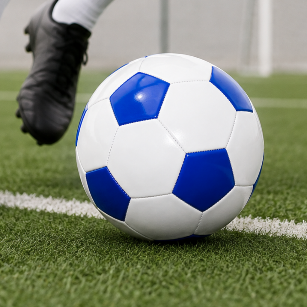 PELOTA, PVC, AZUL, 270 gr, No. 5 de 32 paneles base blanca circunferencia 680-700mm