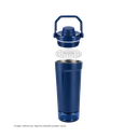 SHAKER, ACERO INOXIDABLE, AZUL OSCURO, 600 ml, doble pared 26.3*7.4*6.4cm con compartimiento inferior para proteina, leche en polvo u otros y tapón tipo rosca