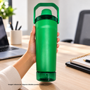 SHAKER, ACERO INOXIDABLE, VERDE, 600 ml, doble pared 26.3*7.4*6.4cm con compartimiento inferior para proteina, leche en polvo u otros y tapón tipo rosca