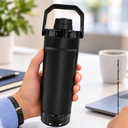 SHAKER, ACERO INOXIDABLE, NEGRO, 600 ml, doble pared 26.3*7.4*6.4cm con compartimiento inferior para proteina, leche en polvo u otros y tapón tipo rosca