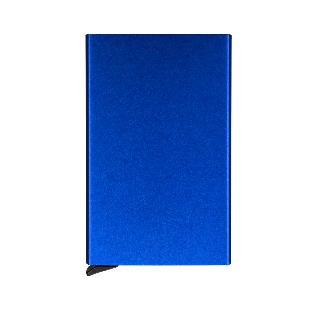 TARJETERO, METAL, AZUL, 9.5*6.5*0.8 cm, automático con portatarjetas