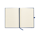 LIBRETA, CARTÓN, AZUL OSCURO, 14,8 x 21 cm, con orilla de bambú y lapicero de acero inoxidable en caja negra de regalo