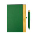 LIBRETA, CARTÓN, VERDE, 14,8 x 21 cm, con orilla de bambú y lapicero de acero inoxidable en caja negra de regalo
