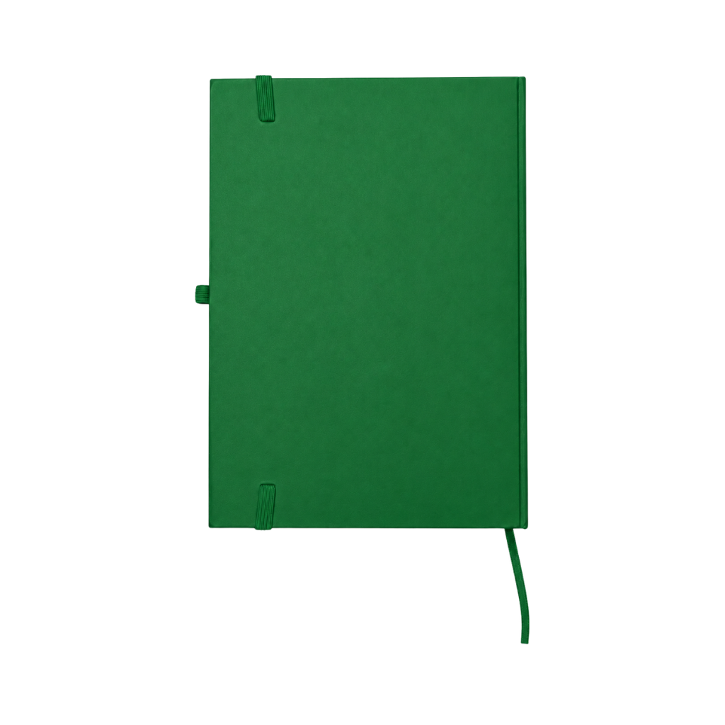 LIBRETA, CARTÓN, VERDE, 14,8 x 21 cm, con orilla de bambú y lapicero de acero inoxidable en caja negra de regalo