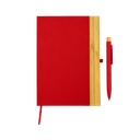 LIBRETA, CARTÓN, ROJO, 14,8 x 21 cm, con orilla de bambú y lapicero de acero inoxidable en caja negra de regalo
