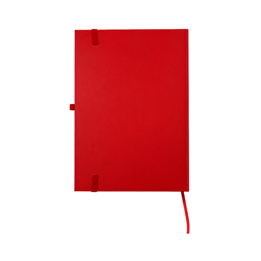 LIBRETA, CARTÓN, ROJO, 14,8 x 21 cm, con orilla de bambú y lapicero de acero inoxidable en caja negra de regalo