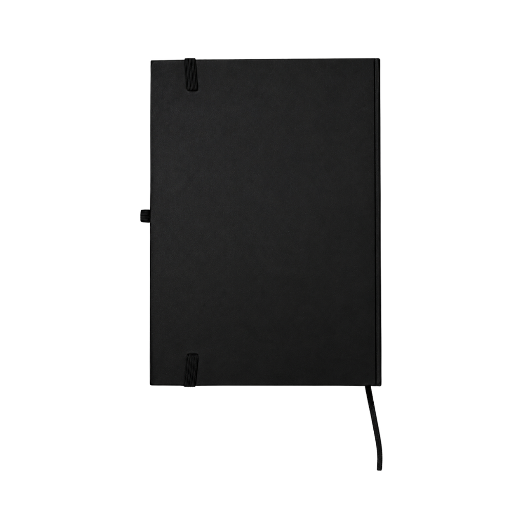 LIBRETA, CARTÓN, NEGRO, 14,8 x 21 cm, con orilla de bambú y lapicero de acero inoxidable en caja negra de regalo