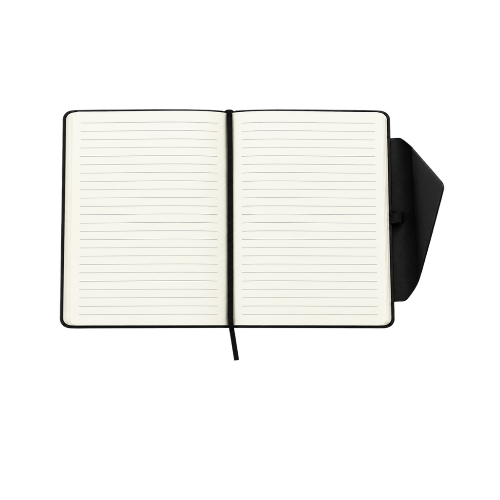 LIBRETA, PU, NEGRO, 14,8 x 21 cm, Dosier 80 hojas de 70 g. a líneas