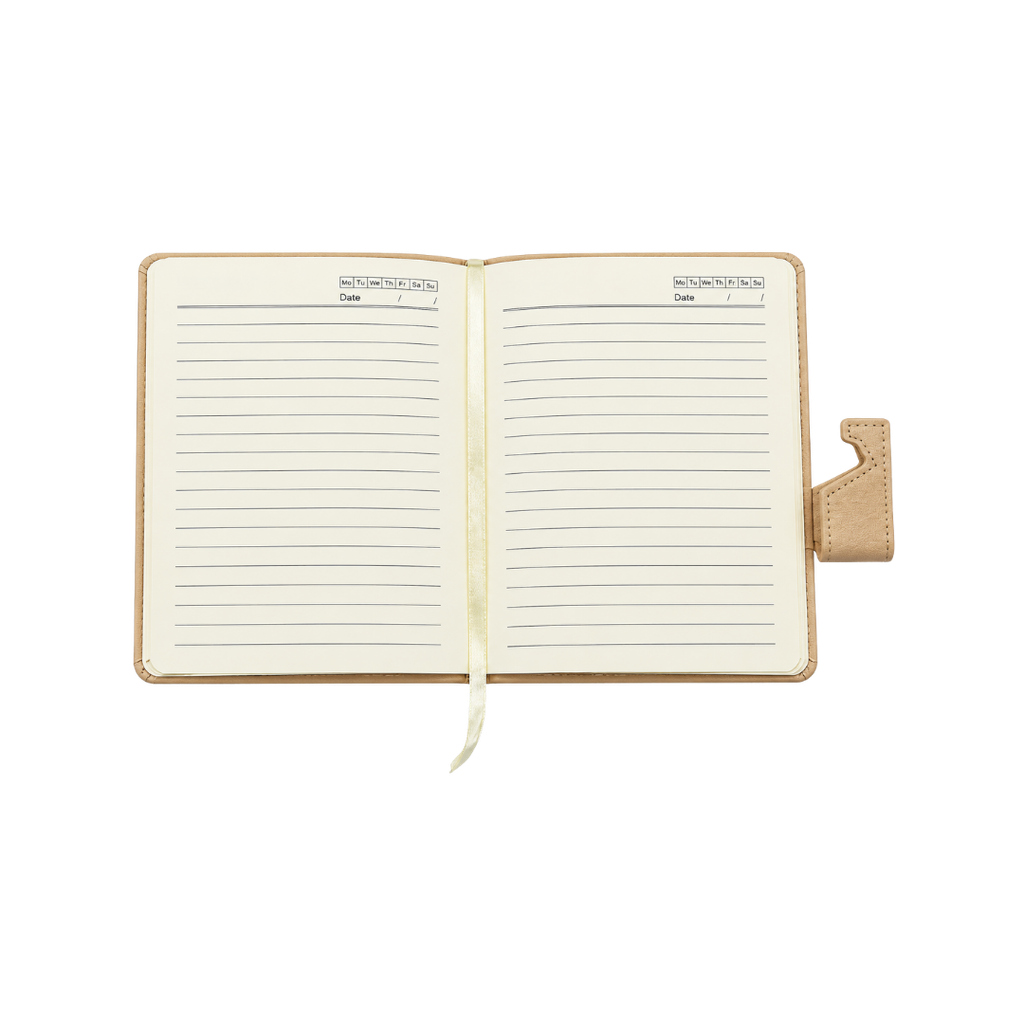 LIBRETA, PU, BEIGE, 14.3*21 cm, cierre magnético removible para posacelular,  hojas de líneas