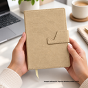 LIBRETA, PU, BEIGE, 14.3*21 cm, cierre magnético removible para posacelular,  hojas de líneas