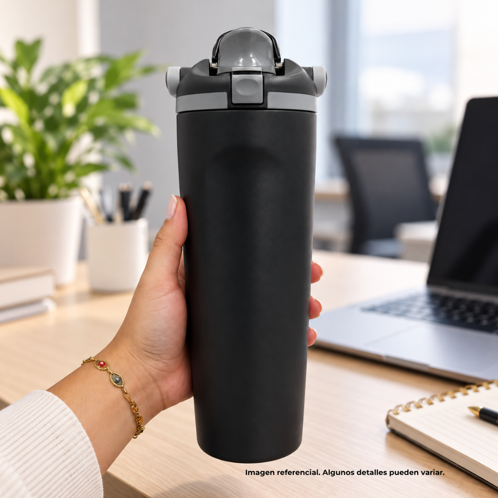 Termo, acero inoxidable, negro, 30 oz, Yawa de boquilla con tapa de seguridad