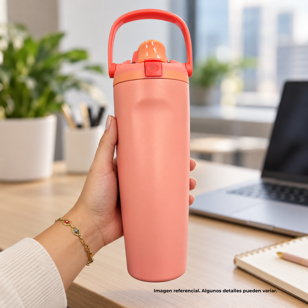 Termo, acero inoxidable, rosado, 30 oz, Yawa de boquilla con tapa de seguridad