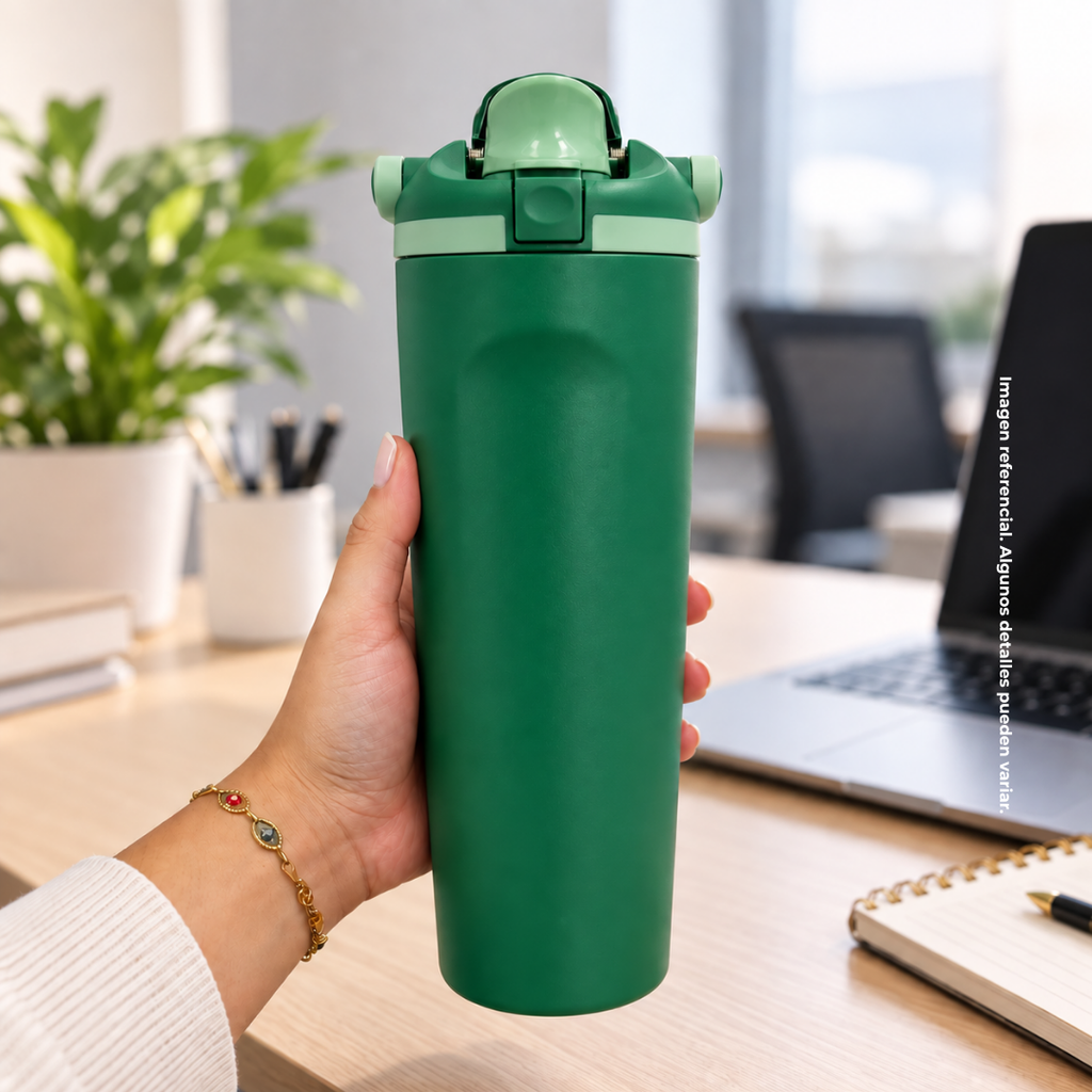 Termo, acero inoxidable, verde, 30 oz, Yawa de boquilla con tapa de seguridad
