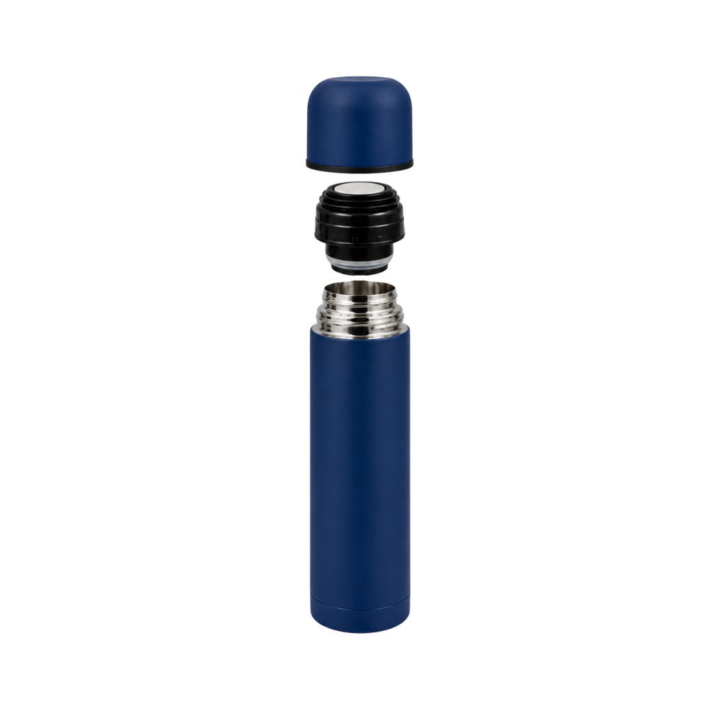 Termo acero inoxidable azul oscuro mate 470 ml bala doble pared