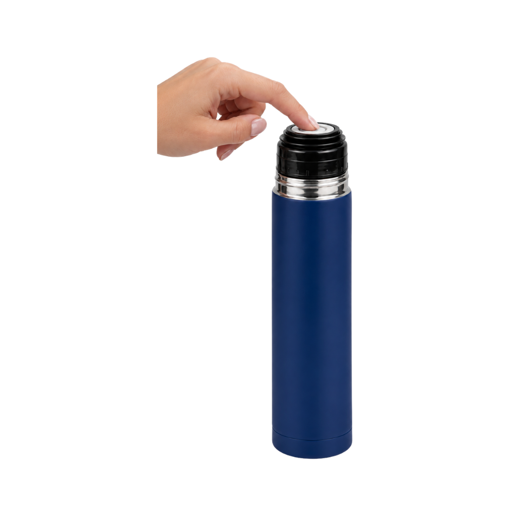Termo acero inoxidable azul oscuro mate 470 ml bala doble pared