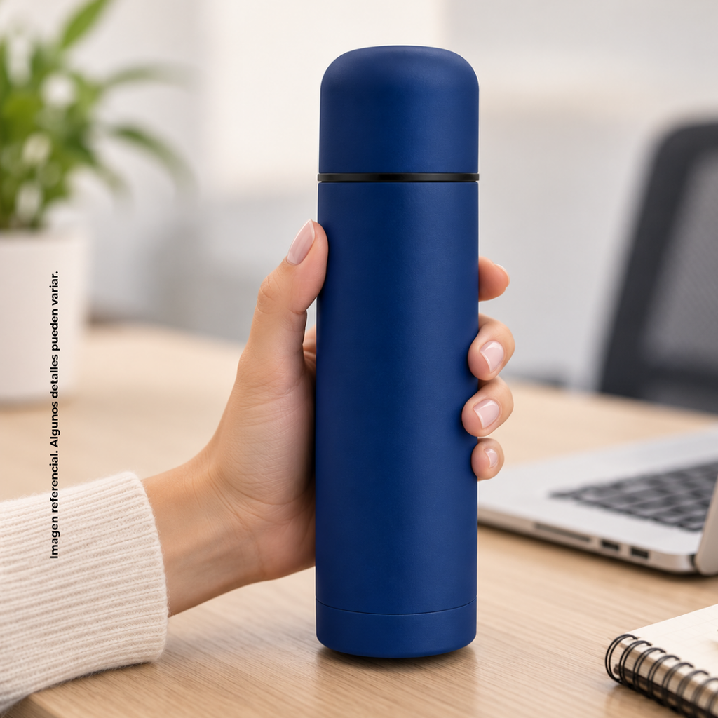 Termo acero inoxidable azul oscuro mate 470 ml bala doble pared