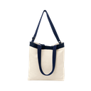 BOLSA, LONA CRUDA, NATURAL, 37 ALTO * 41 ANCHO cm, CON AGARRADORES E INSERTO EN LONA COLOR AZUL