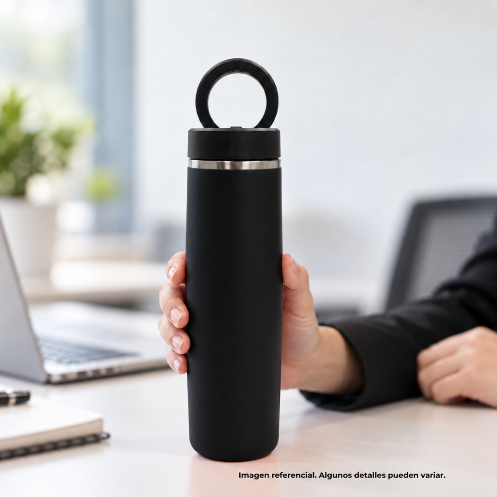 Termo, acero inoxidable, negro, 550ml, Sutra doble pared con anillo magnético para celular