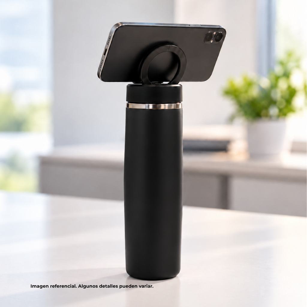 Termo, acero inoxidable, negro, 550ml, Sutra doble pared con anillo magnético para celular