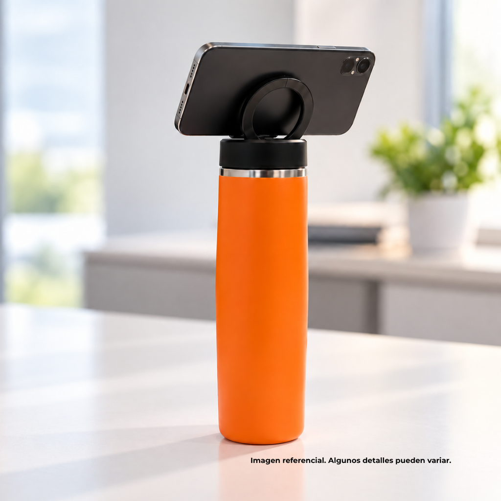 Termo, acero inoxidable, Anaranjado, 550ml, Sutra doble pared con anillo magnético para celular
