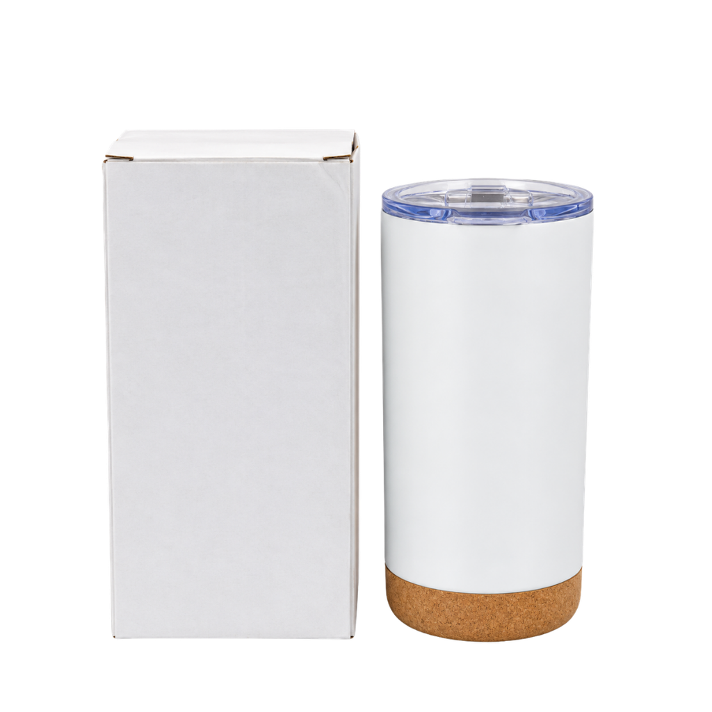 vaso termico, acero inoxidable, blanco mate, 400 ml doble pared , con base de corcho,