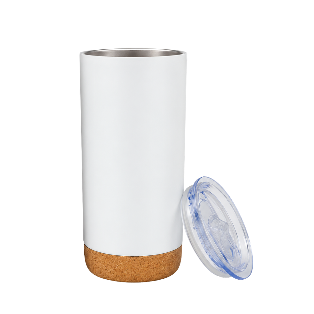 vaso termico, acero inoxidable, blanco mate, 400 ml doble pared , con base de corcho,