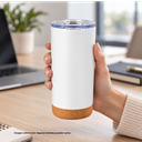 vaso termico, acero inoxidable, blanco mate, 400 ml doble pared , con base de corcho,