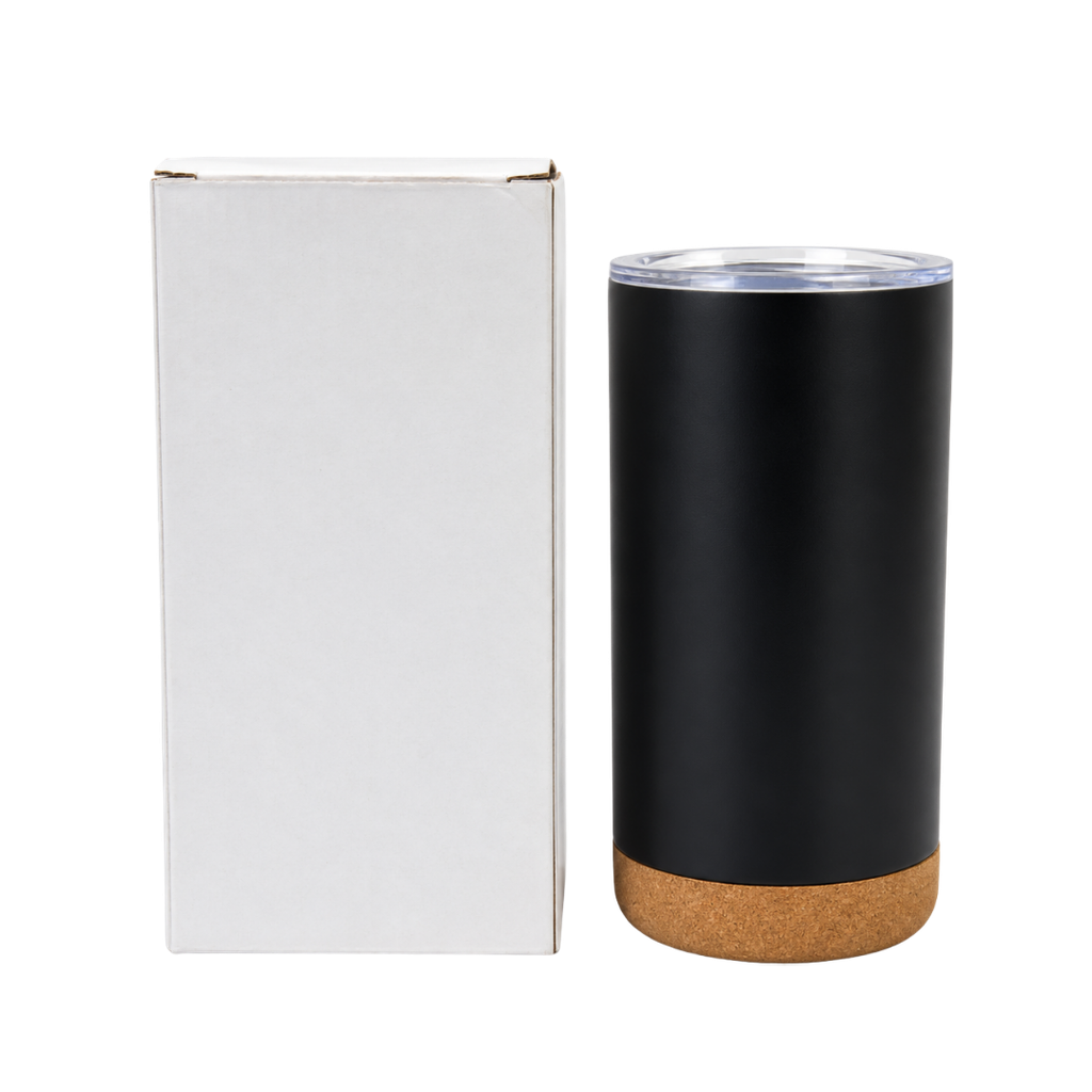 vaso, acero inoxidable, negro mate, 400 ml doble pared , con base de corcho
