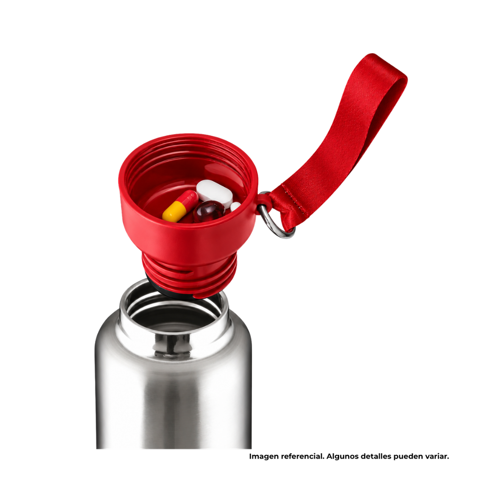 Termo acero inoxidable rojo 500 ml Warrior con pastillero cinta y taza base plástica