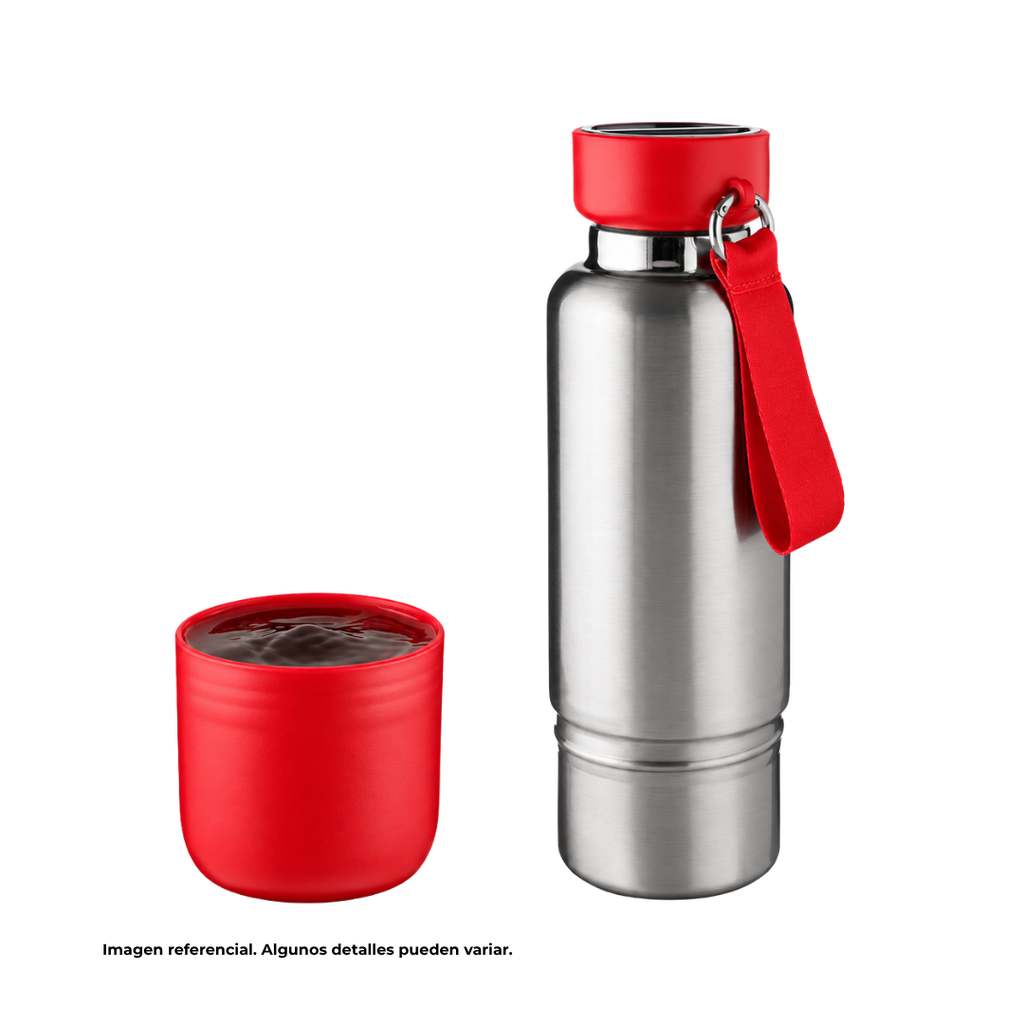 Termo acero inoxidable rojo 500 ml Warrior con pastillero cinta y taza base plástica