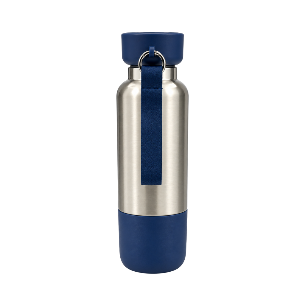 Termo acero inoxidable azul oscuro 500 ml Warrior con pastillero cinta y taza base plástica