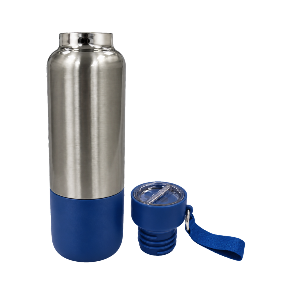 Termo acero inoxidable azul oscuro 500 ml Warrior con pastillero cinta y taza base plástica