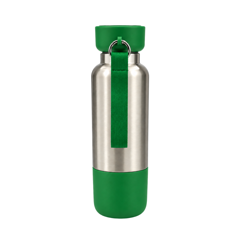 Termo acero inoxidable verde 500 ml Warrior con pastillero cinta y taza base plástica