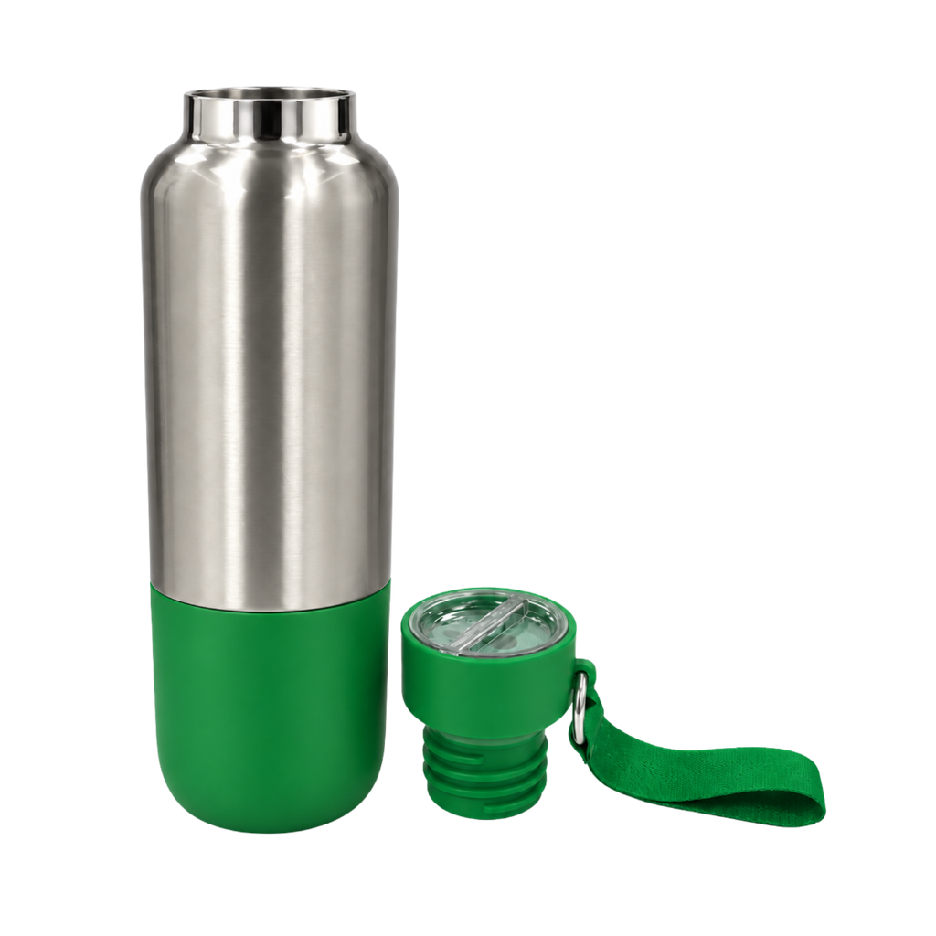 Termo acero inoxidable verde 500 ml Warrior con pastillero cinta y taza base plástica