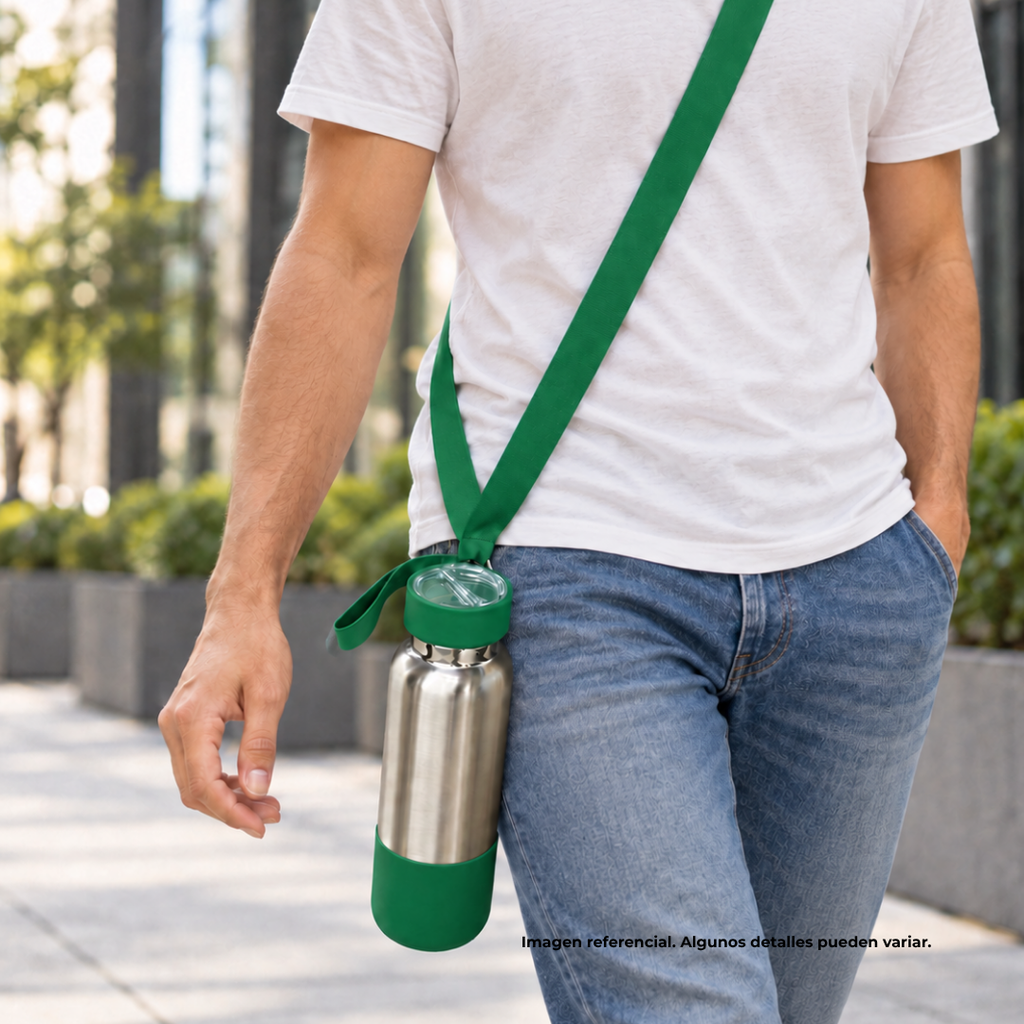 Termo acero inoxidable verde 500 ml Warrior con pastillero cinta y taza base plástica