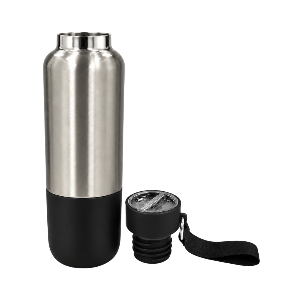 Termo Acero Inoxidable Negro 500 ml warrior con pastillero cinta y taza base plástica