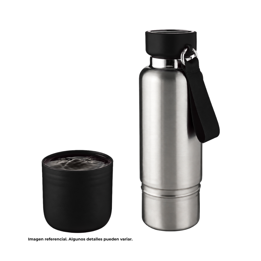 Termo Acero Inoxidable Negro 500 ml warrior con pastillero cinta y taza base plástica