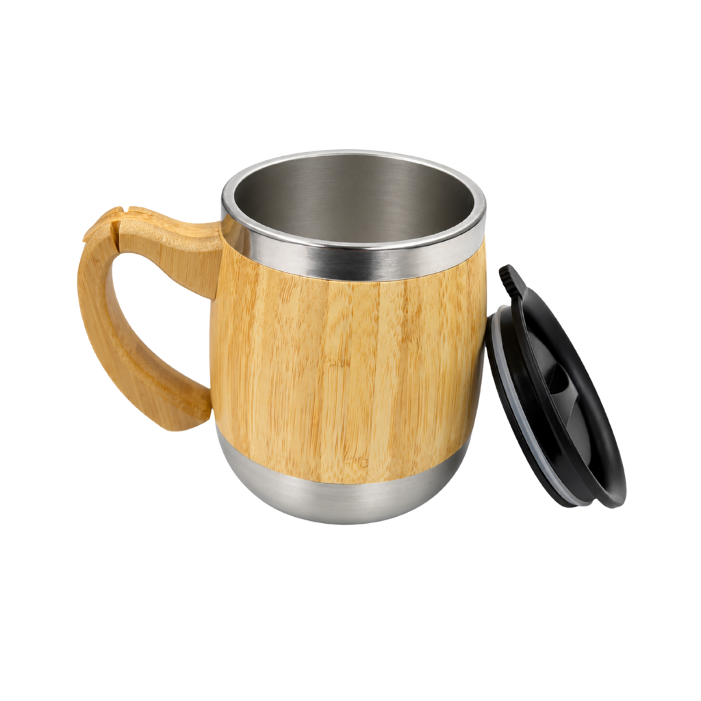 Taza Acero Inoxidable Natural 450 Ml Jar Doble Pared Exterior De Bambú