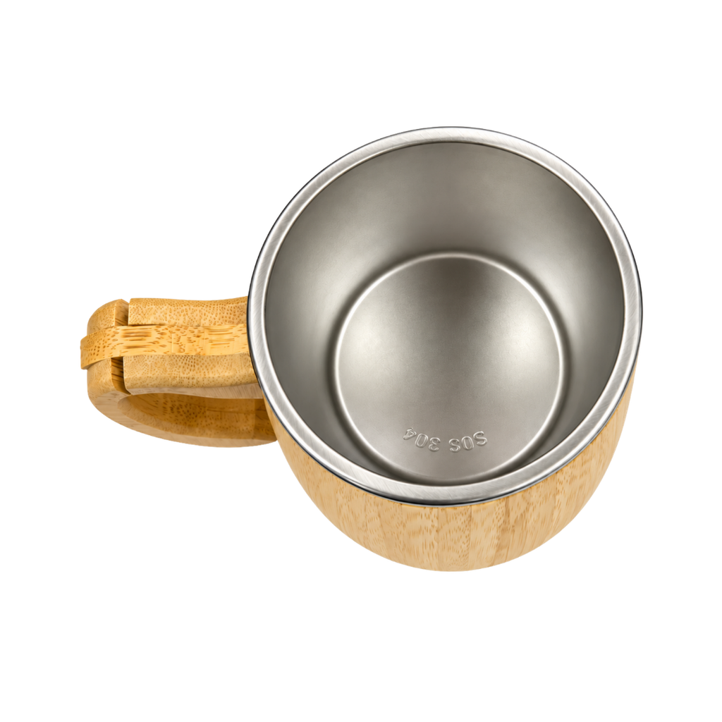 Taza Acero Inoxidable Natural 450 Ml Jar Doble Pared Exterior De Bambú