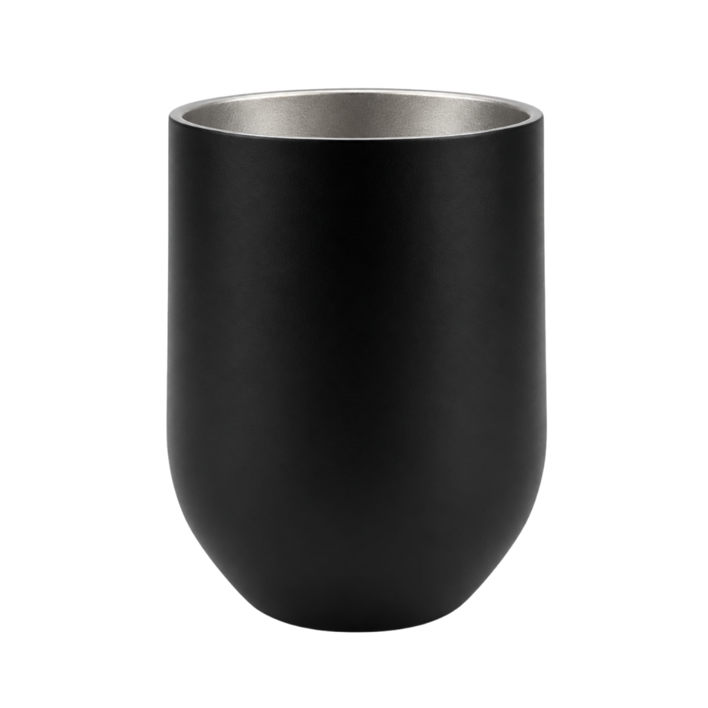 vaso acero inoxidable negro mate 12 oz termico vinero con tapadera plastica