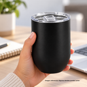 vaso acero inoxidable negro mate 12 oz termico vinero con tapadera plastica
